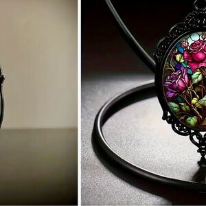 1pc Elegant Antique Silvery Plated Alloy Pendant Necklace with Purple Flower